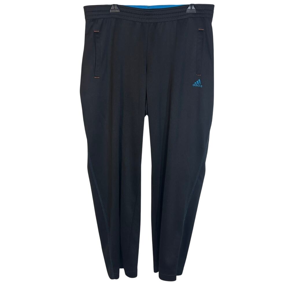Adidas Mens XL Climalite Track Pants Black Blue Athletic Training Jogger